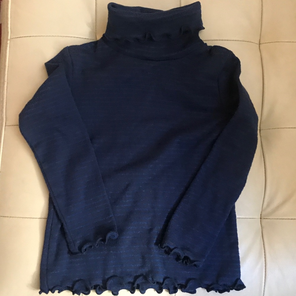 Shimmery blue & back ruffle turtleneck